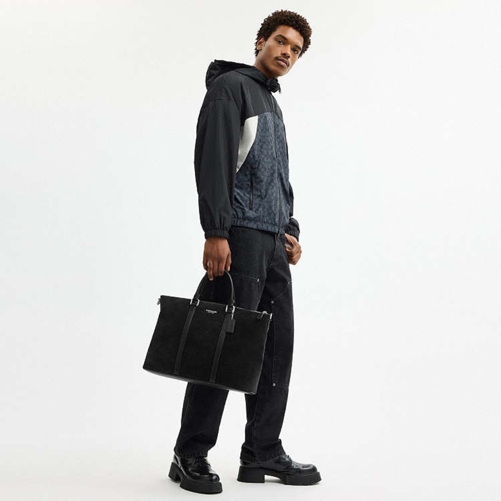 NWT COACH Caleb Work Bag Silver/Black Suede and refined pebble leather $598 - Picture 5 of 7